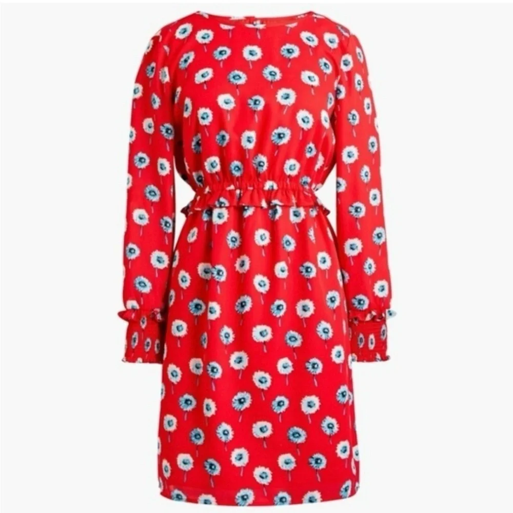 J Crew Women's Size 14 Red Longfellow Lined Floral Casual Dress